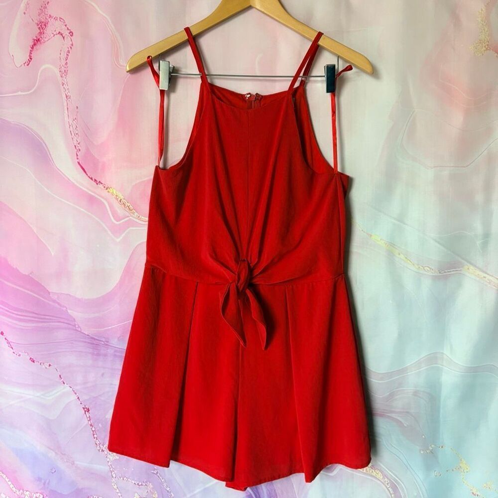 She + Sky L Vibrant Red Dressy Romper Preppy Romantic Retro Chic Artsy Cocktail